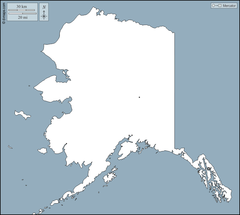 Alaska : d-maps.com: mappa gratuita, mappa muta gratuita, cartina muta gratuita : contorni, principali città