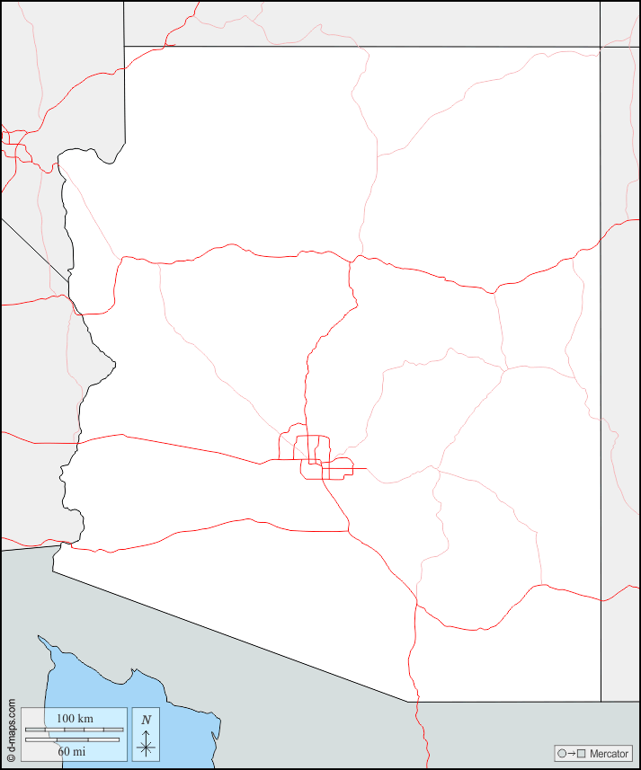 Arizona : d-maps.com: mappa gratuita, mappa muta gratuita, cartina muta gratuita : frontiere, strade