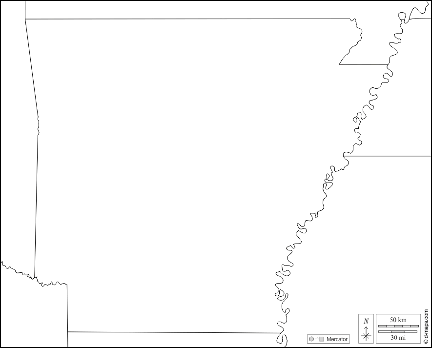 Arkansas : d-maps.com: mappa gratuita, mappa muta gratuita, cartina muta gratuita : frontiere, bianco