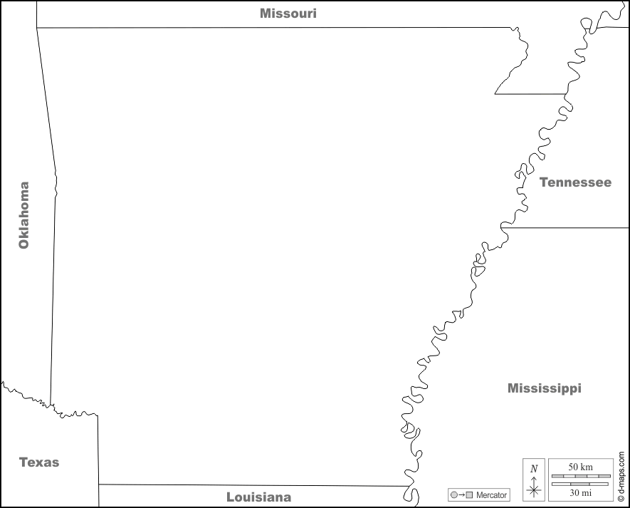 Arkansas : d-maps.com: mappa gratuita, mappa muta gratuita, cartina muta gratuita : frontiere, nomi, bianco