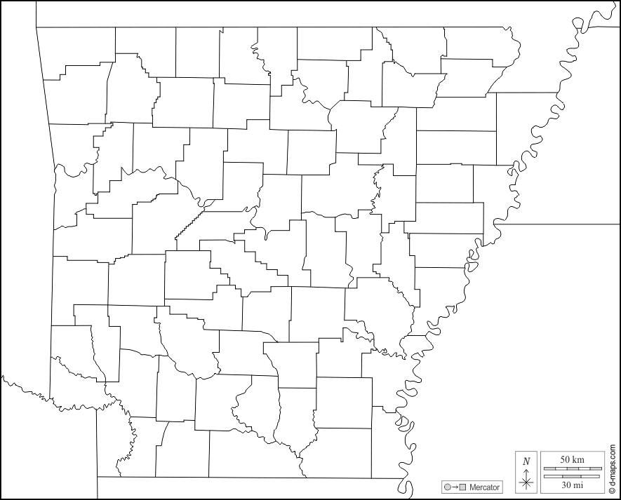 Arkansas : d-maps.com: mappa gratuita, mappa muta gratuita, cartina muta gratuita : frontiere, contee, bianco