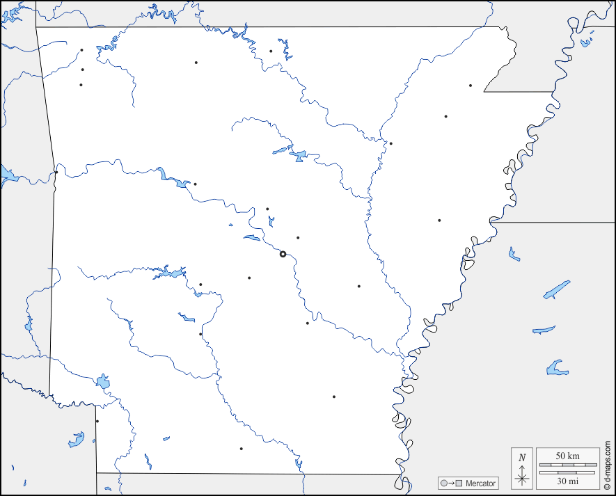 Arkansas : d-maps.com: mappa gratuita, mappa muta gratuita, cartina muta gratuita : frontiere, idrografia, principali città