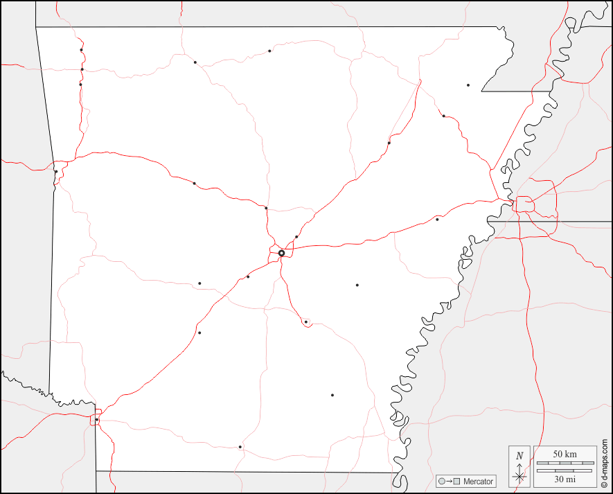 Arkansas : d-maps.com: mappa gratuita, mappa muta gratuita, cartina muta gratuita : frontiere, principali città, strade