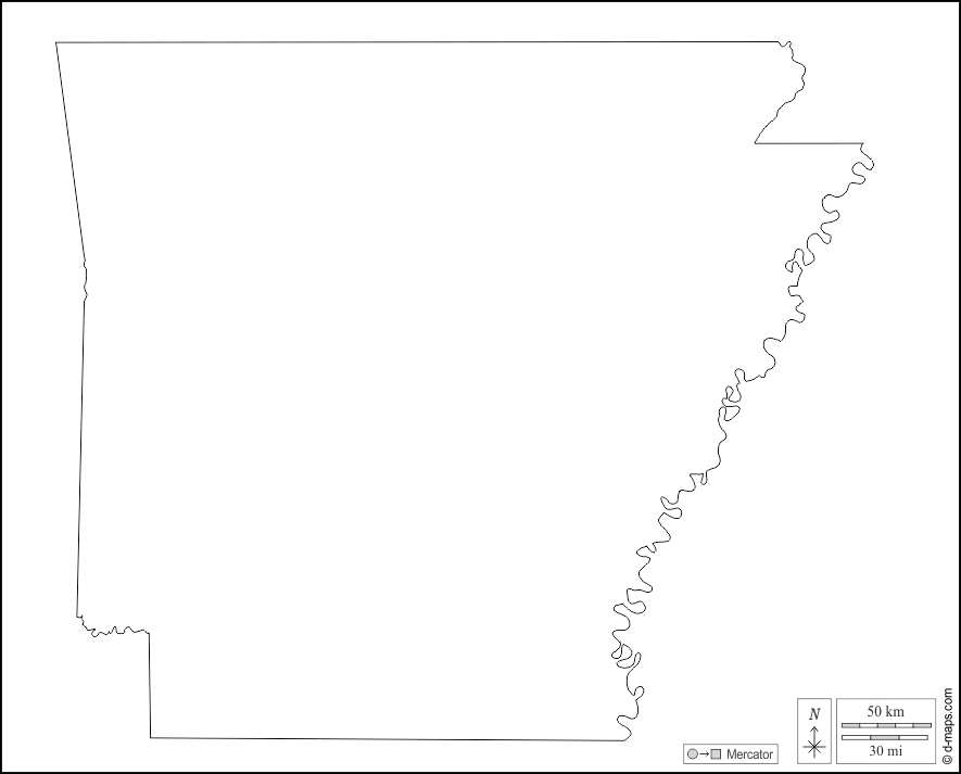 Arkansas : d-maps.com: mappa gratuita, mappa muta gratuita, cartina muta gratuita : contorni, bianco