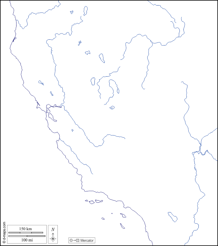 California : d-maps.com: mappa gratuita, mappa muta gratuita, cartina muta gratuita : litorali, idrografia, bianco