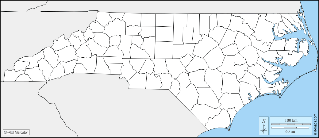 Carolina del Nord : d-maps.com: mappa gratuita, mappa muta gratuita, cartina muta gratuita : frontiere, contee