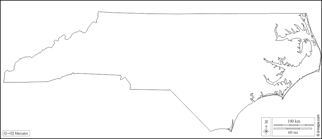 North Carolina : d-maps.com: Kostenlose Karten, kostenlose stumme Karte, kostenlose unausgefüllt Landkarte, kostenlose hochauflösende Umrisskarte : Umrisse, weiß