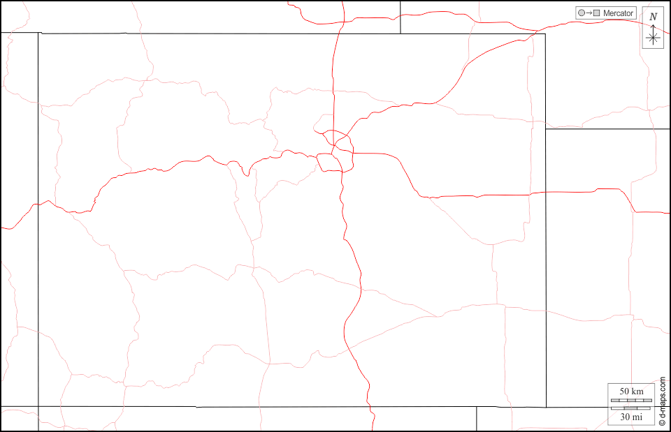 Colorado : d-maps.com: mappa gratuita, mappa muta gratuita, cartina muta gratuita : frontiere, strade, bianco
