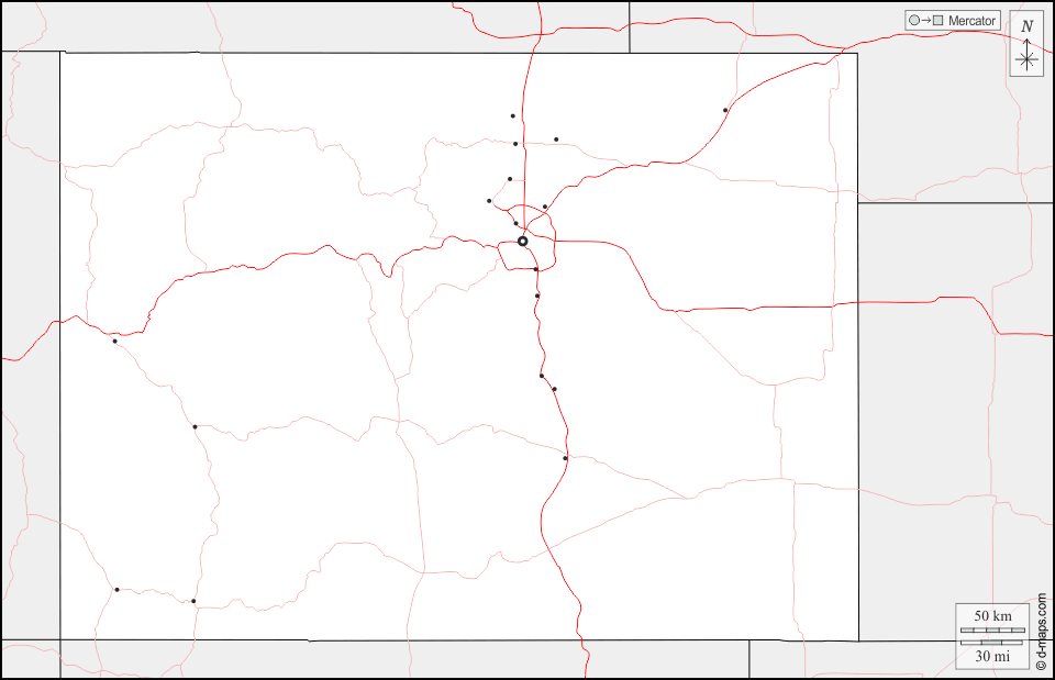 Colorado : d-maps.com: mappa gratuita, mappa muta gratuita, cartina muta gratuita : frontiere, principali città, strade