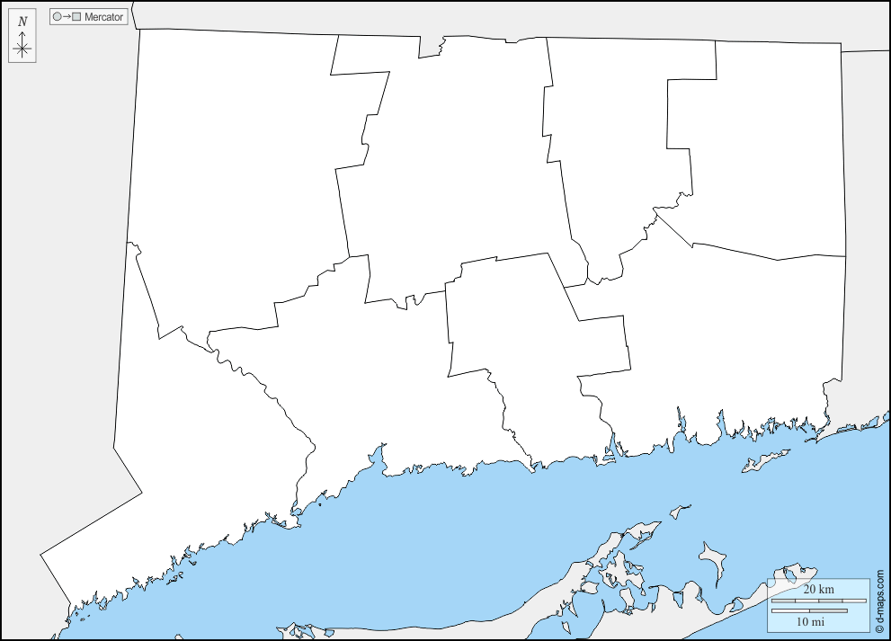 Connecticut : d-maps.com: mappa gratuita, mappa muta gratuita, cartina muta gratuita : frontiere, contee