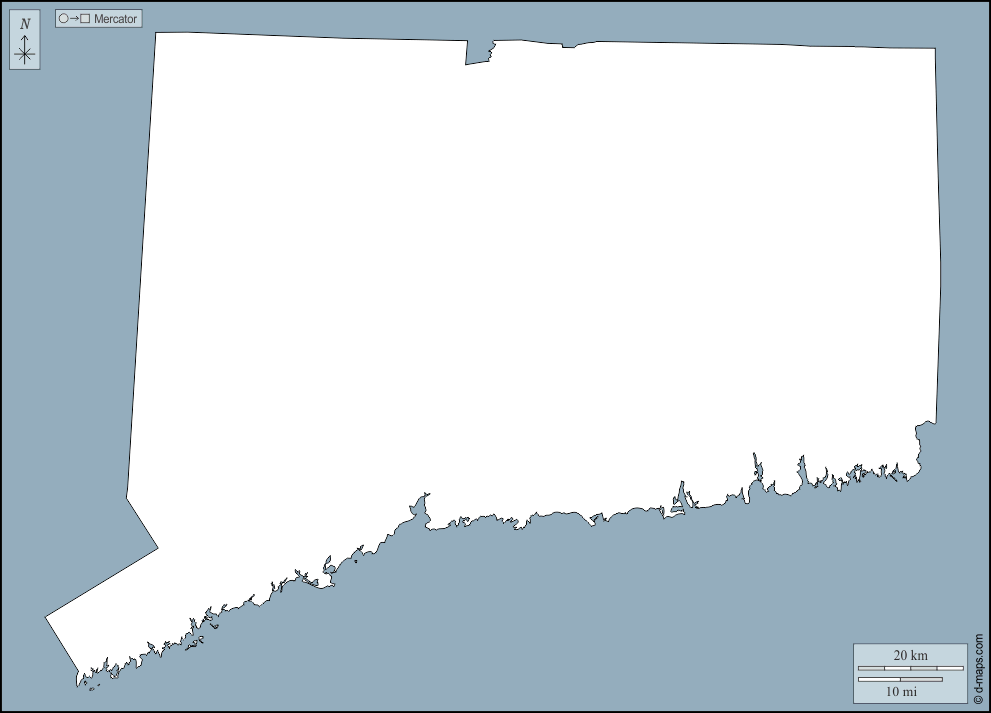 Connecticut : d-maps.com: mappa gratuita, mappa muta gratuita, cartina muta gratuita : contorni