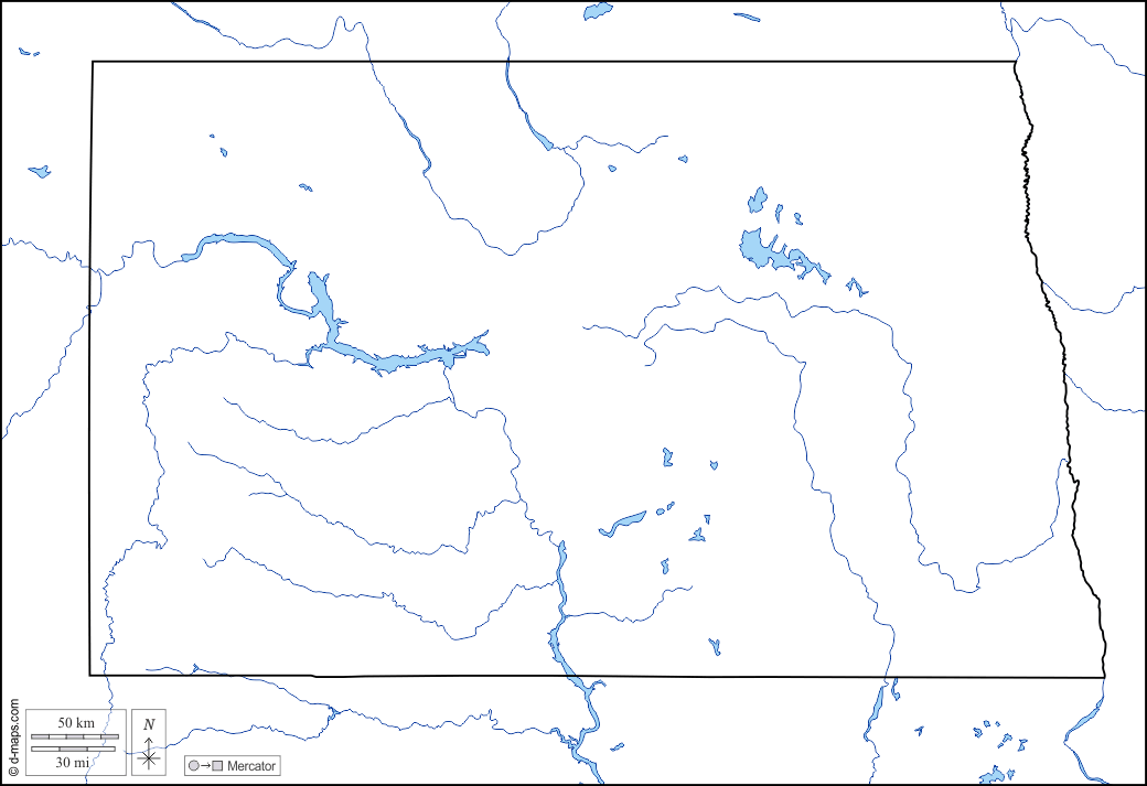 Dakota del Nord : d-maps.com: mappa gratuita, mappa muta gratuita, cartina muta gratuita : limiti, idrografia