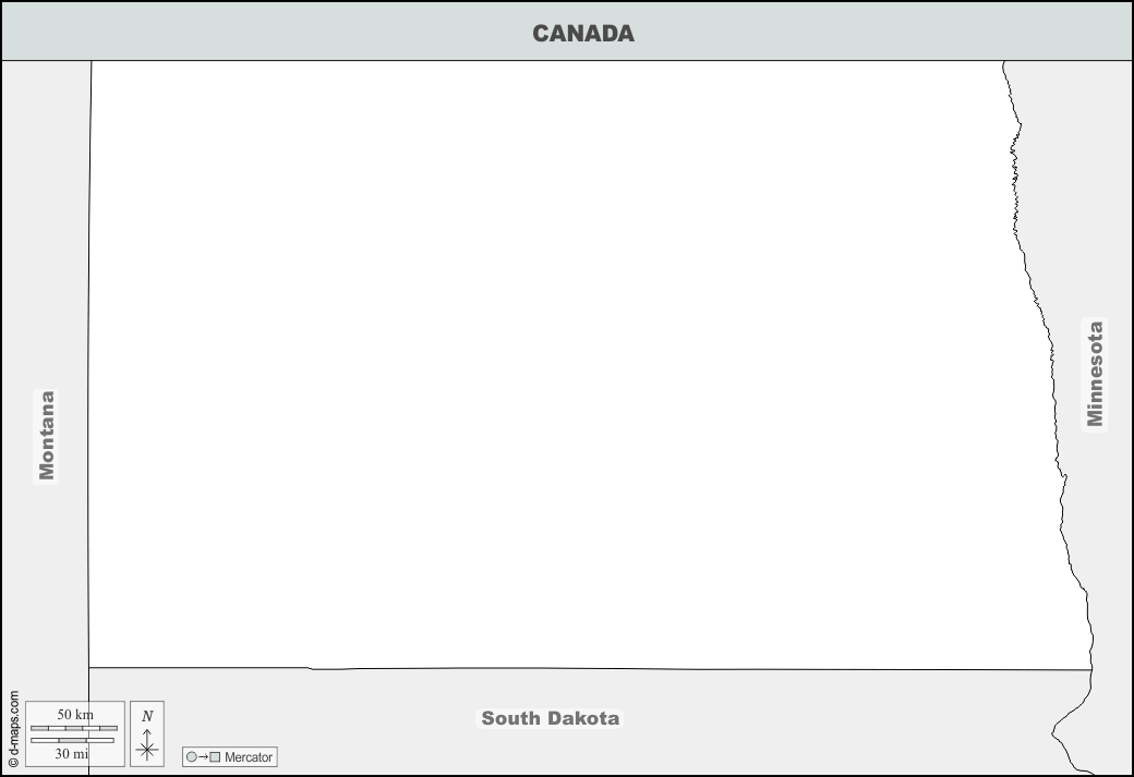 Dakota del Nord : d-maps.com: mappa gratuita, mappa muta gratuita, cartina muta gratuita : frontiere, nomi