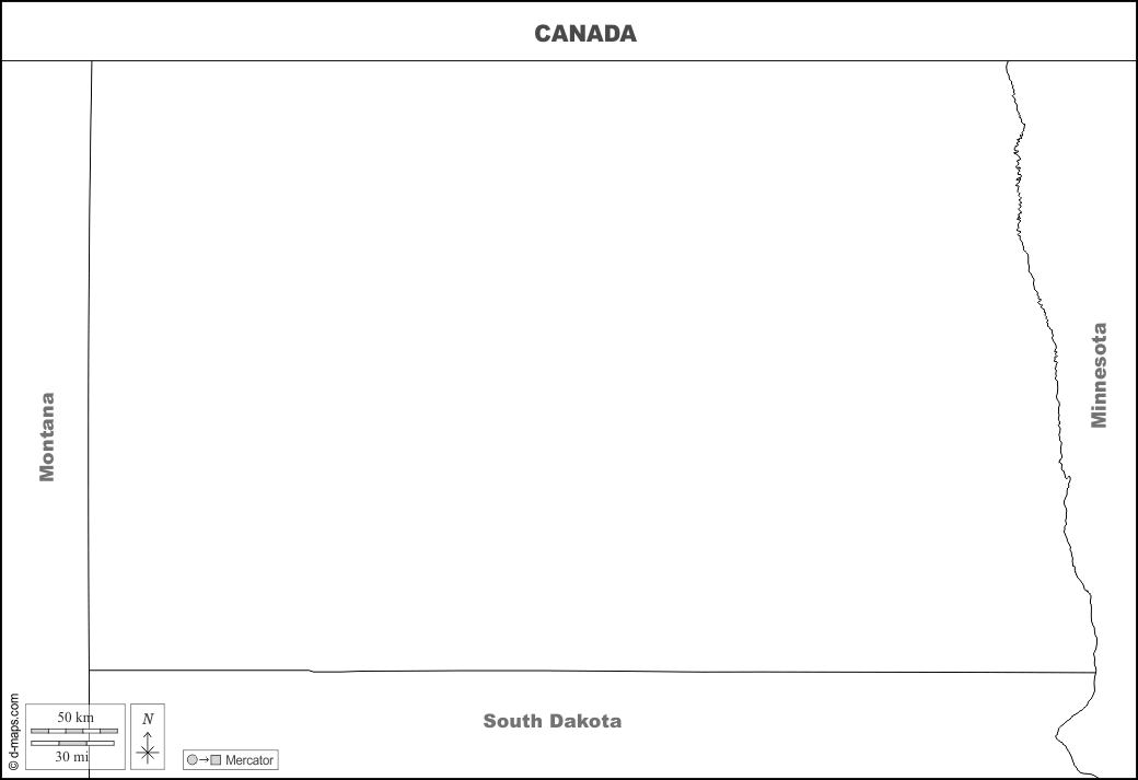 Dakota del Nord : d-maps.com: mappa gratuita, mappa muta gratuita, cartina muta gratuita : frontiere, nomi, bianco