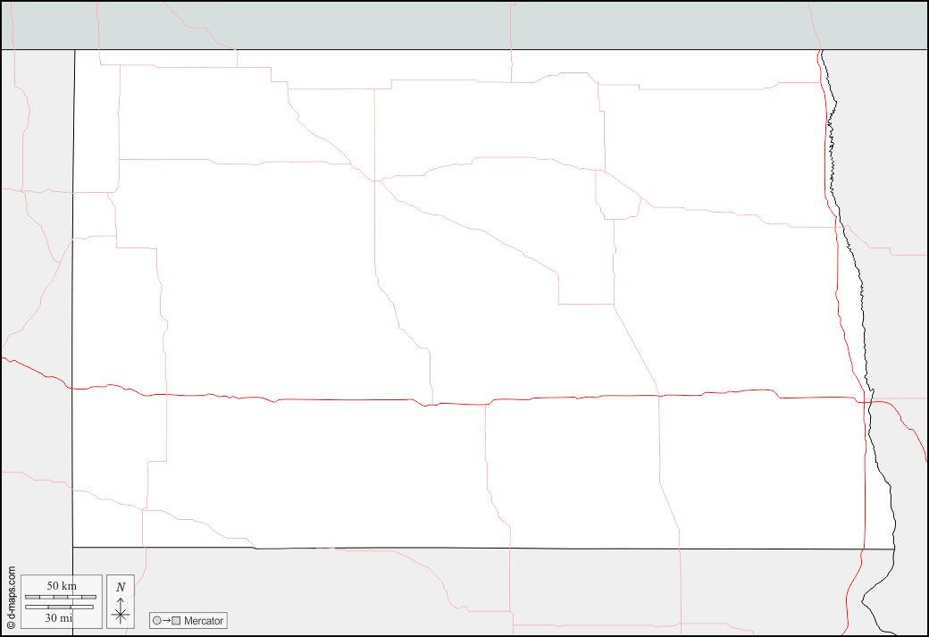 Dakota del Nord : d-maps.com: mappa gratuita, mappa muta gratuita, cartina muta gratuita : frontiere, strade