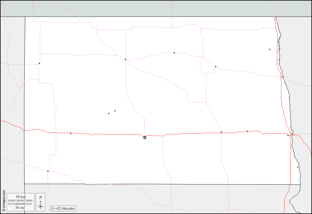 Dakota del Nord : d-maps.com: mappa gratuita, mappa muta gratuita, cartina muta gratuita : frontiere, principali città, strade