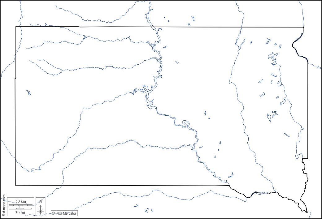 Dakota del Sud : d-maps.com: mappa gratuita, mappa muta gratuita, cartina muta gratuita : limiti, idrografia, bianco