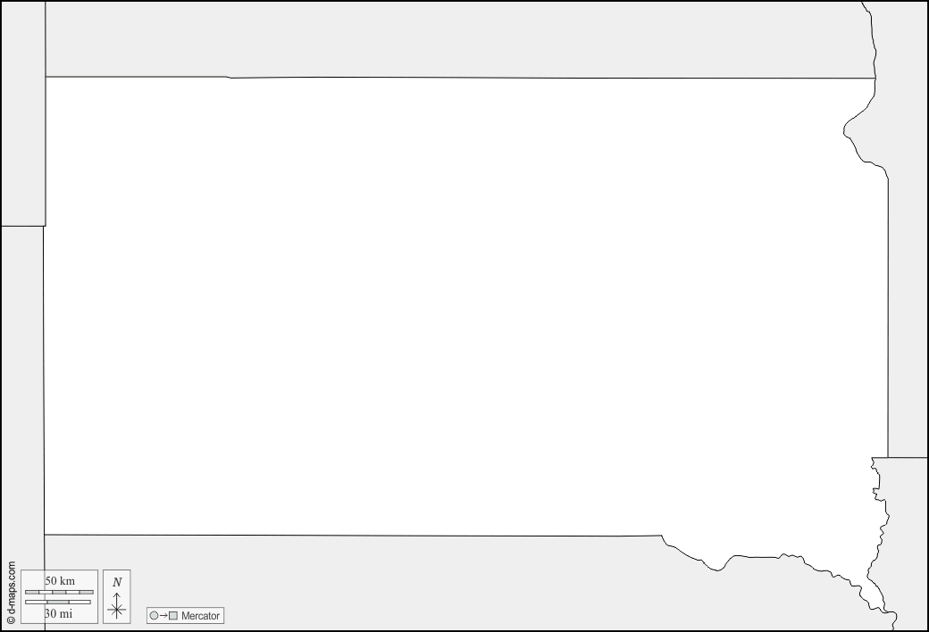 Dakota del Sud : d-maps.com: mappa gratuita, mappa muta gratuita, cartina muta gratuita : frontiere