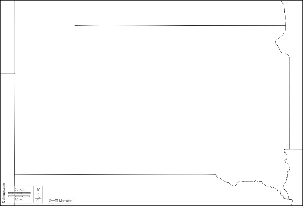 Dakota del Sud : d-maps.com: mappa gratuita, mappa muta gratuita, cartina muta gratuita : frontiere, bianco