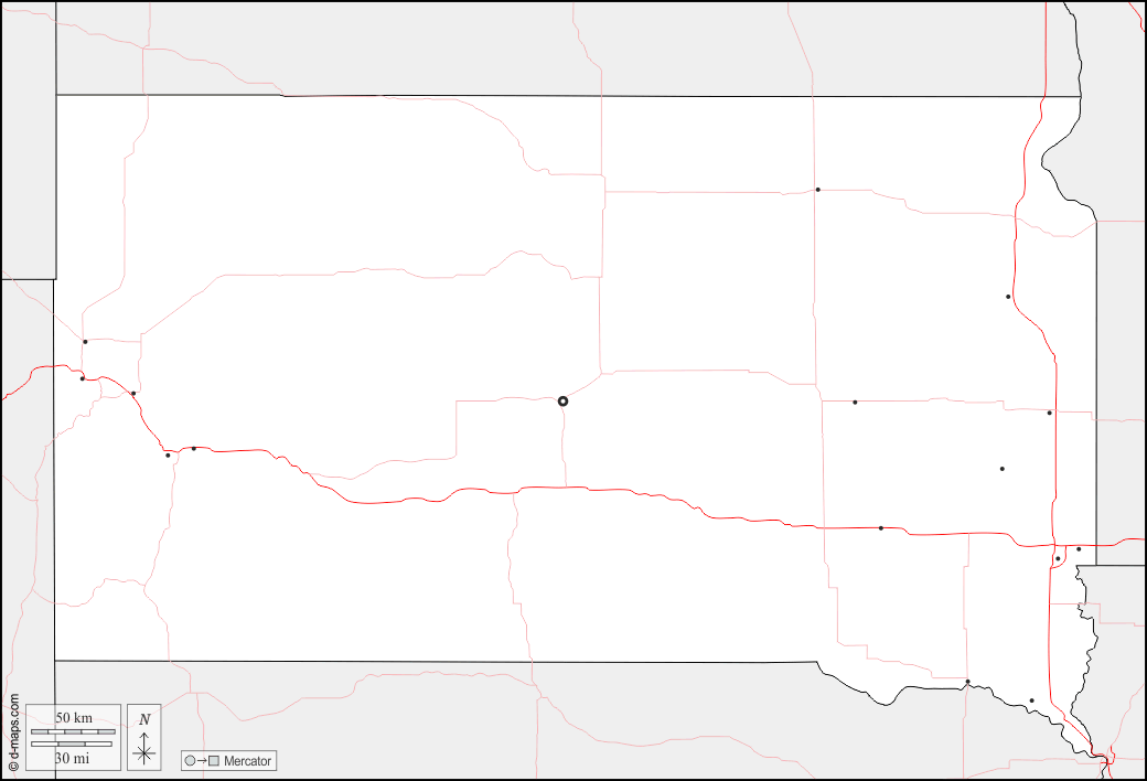 Dakota del Sud : d-maps.com: mappa gratuita, mappa muta gratuita, cartina muta gratuita : frontiere, principali città, strade
