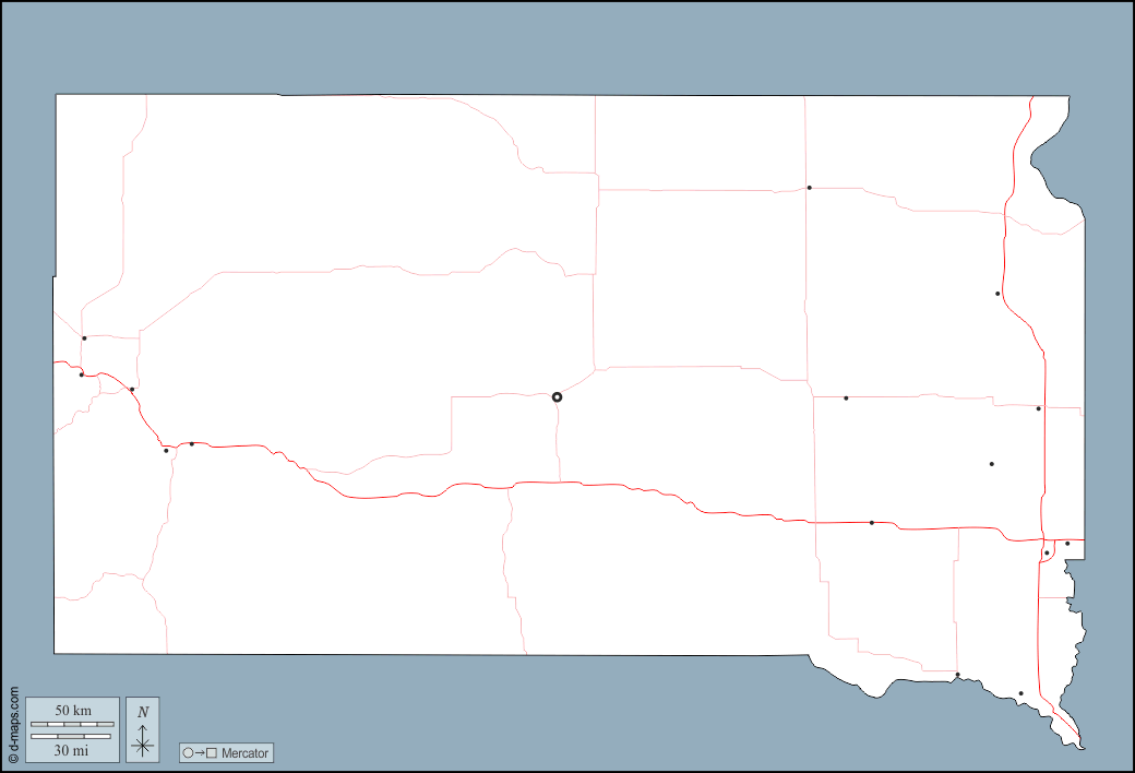 Dakota del Sud : d-maps.com: mappa gratuita, mappa muta gratuita, cartina muta gratuita : contorni, principali città, strade
