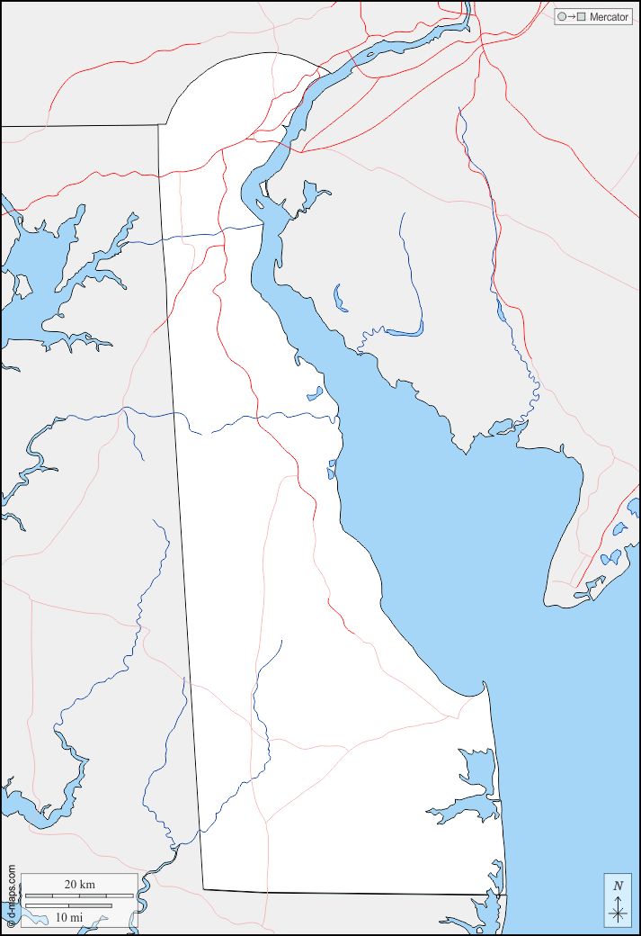 Delaware : d-maps.com: mappa gratuita, mappa muta gratuita, cartina muta gratuita : frontiere, idrografia, strade
