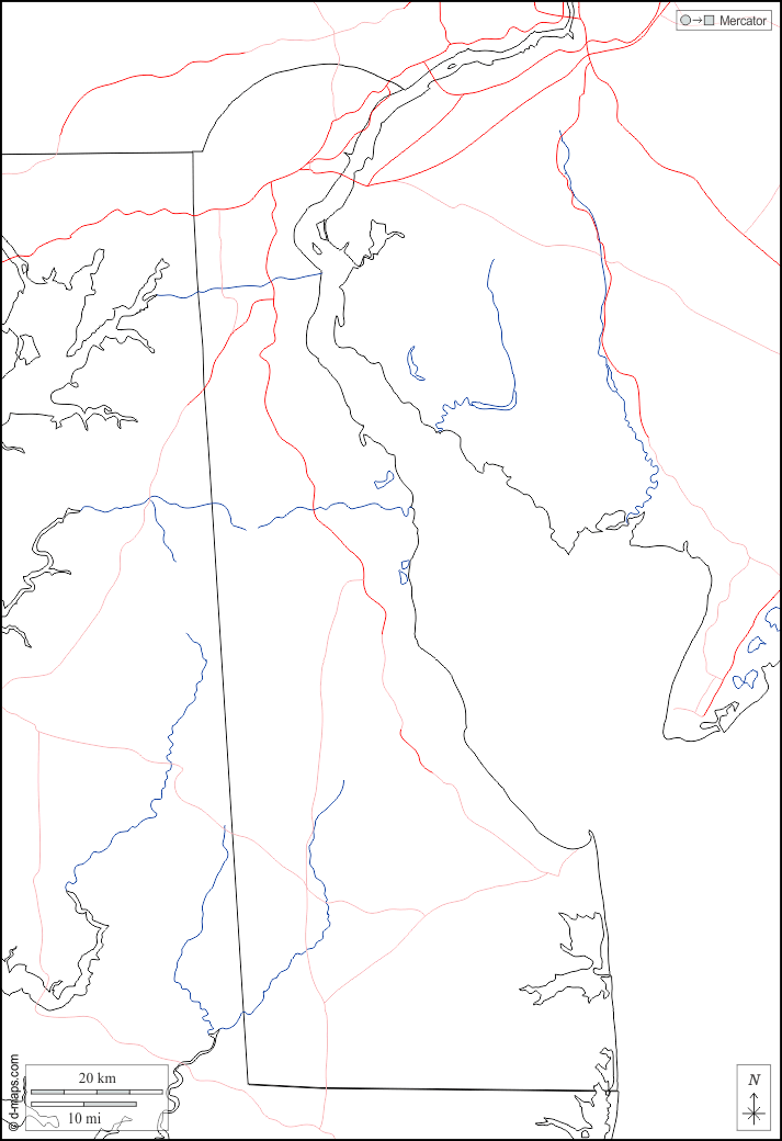 Delaware : d-maps.com: mappa gratuita, mappa muta gratuita, cartina muta gratuita : frontiere, idrografia, strade, bianco