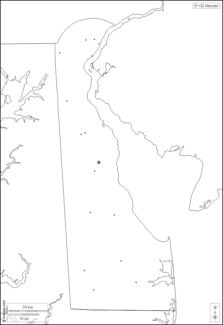Delaware : d-maps.com: mappa gratuita, mappa muta gratuita, cartina muta gratuita : frontiere, principali città, bianco