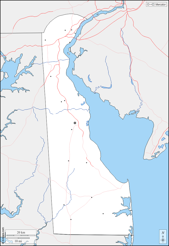 Delaware : d-maps.com: mappa gratuita, mappa muta gratuita, cartina muta gratuita : frontiere, idrografia, principali città, strade