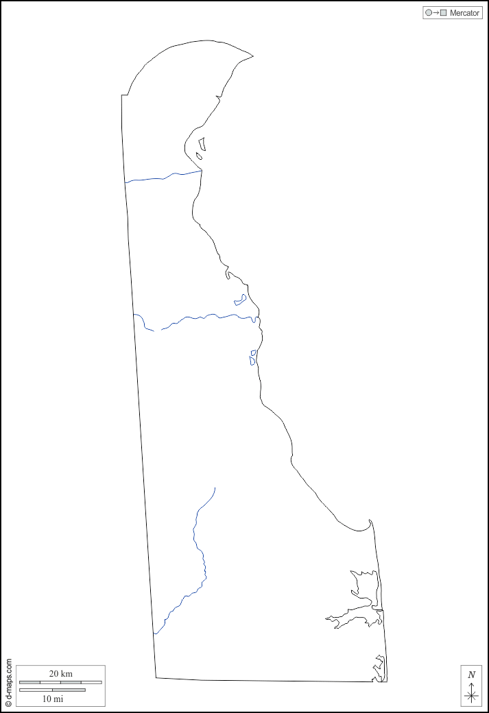 Delaware : d-maps.com: Kostenlose Karten, kostenlose stumme Karte, kostenlose unausgefüllt Landkarte, kostenlose hochauflösende Umrisskarte : Umrisse, Hydrografie, weiß
