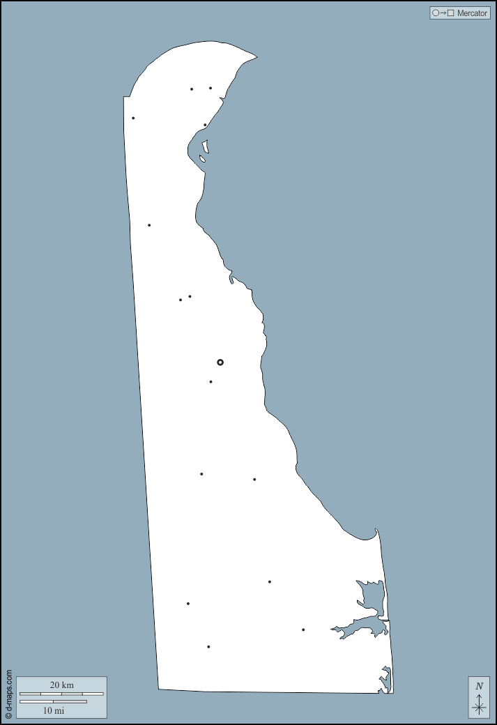 Delaware : d-maps.com: Kostenlose Karten, kostenlose stumme Karte, kostenlose unausgefüllt Landkarte, kostenlose hochauflösende Umrisskarte : Umrisse, Wichtige Städte