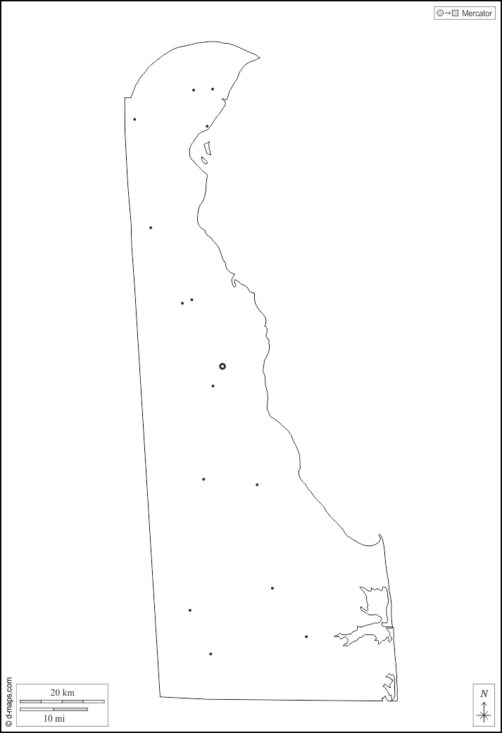 Delaware : d-maps.com: mappa gratuita, mappa muta gratuita, cartina muta gratuita : contorni, principali città, bianco