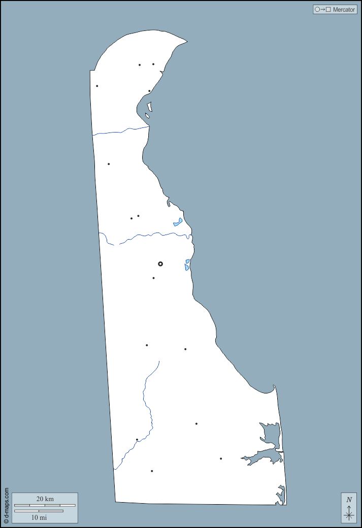 Delaware : d-maps.com: mappa gratuita, mappa muta gratuita, cartina muta gratuita : contorni, idrografia, principali città