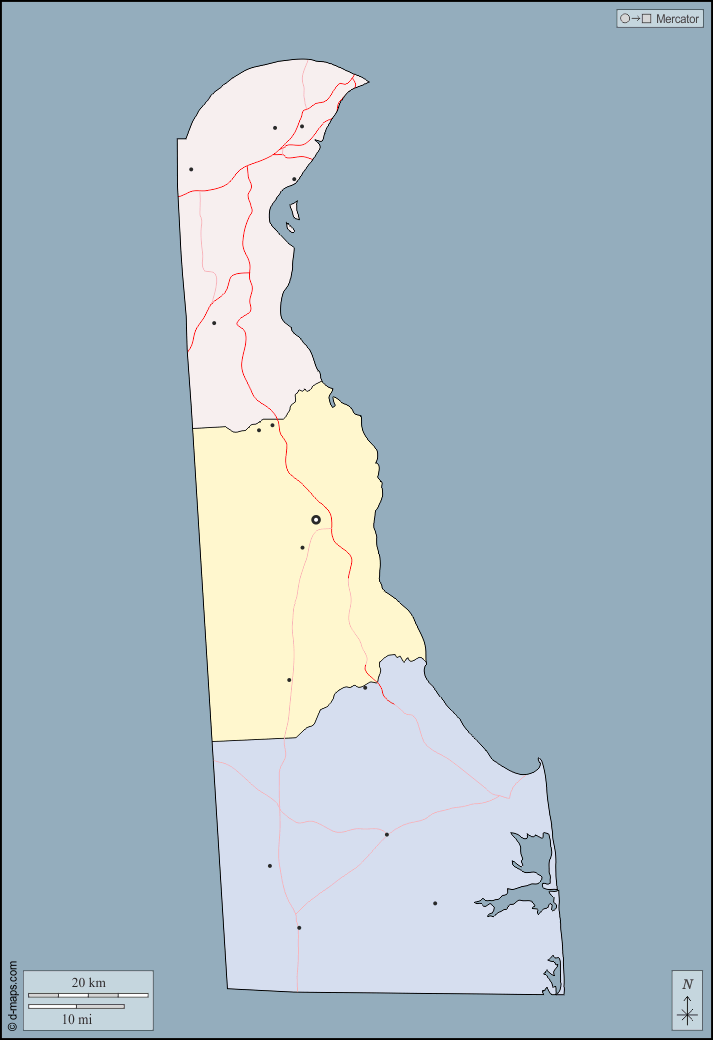 Delaware : d-maps.com: mappa gratuita, mappa muta gratuita, cartina muta gratuita : contorni, contee, principali città, strade, colore