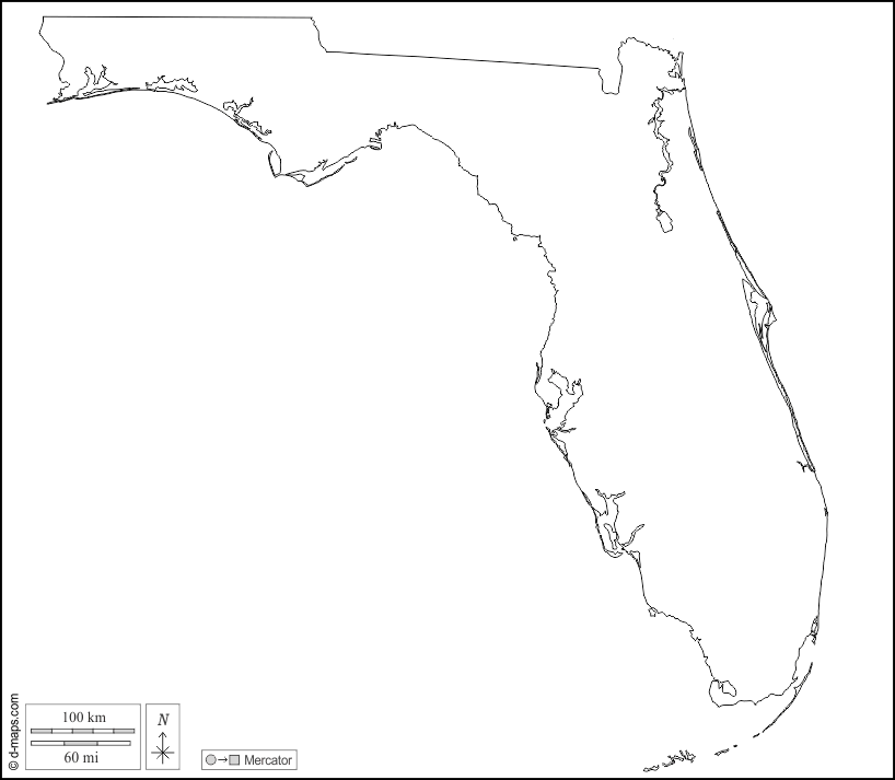 Florida : d-maps.com: mappa gratuita, mappa muta gratuita, cartina muta gratuita : contorni, bianco