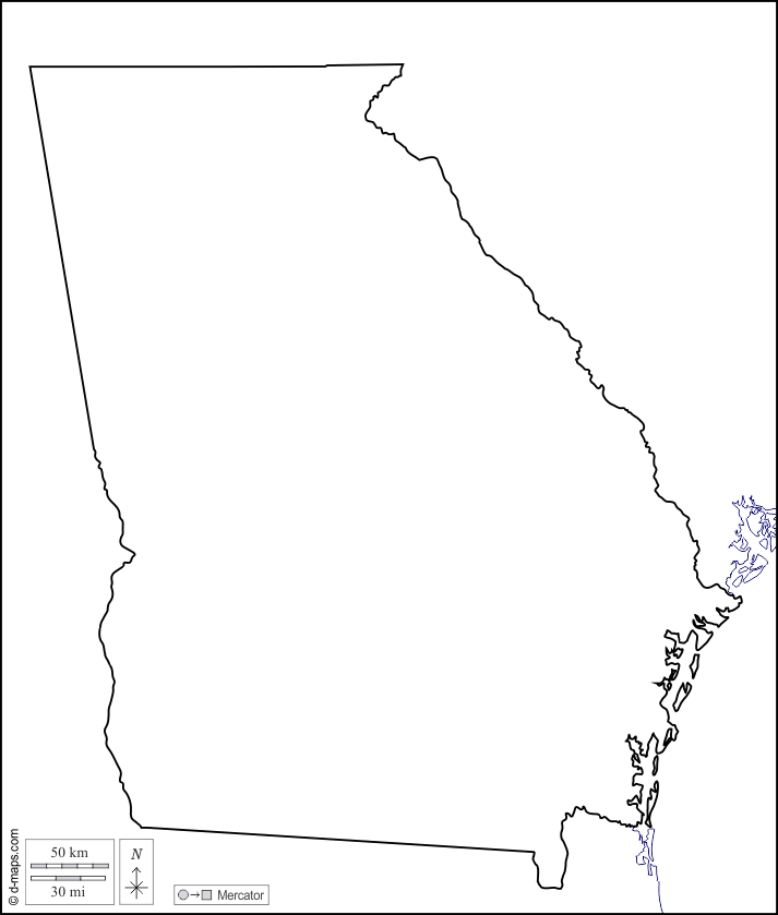 Georgia : d-maps.com: mappa gratuita, mappa muta gratuita, cartina muta gratuita : litorali, limiti, bianco