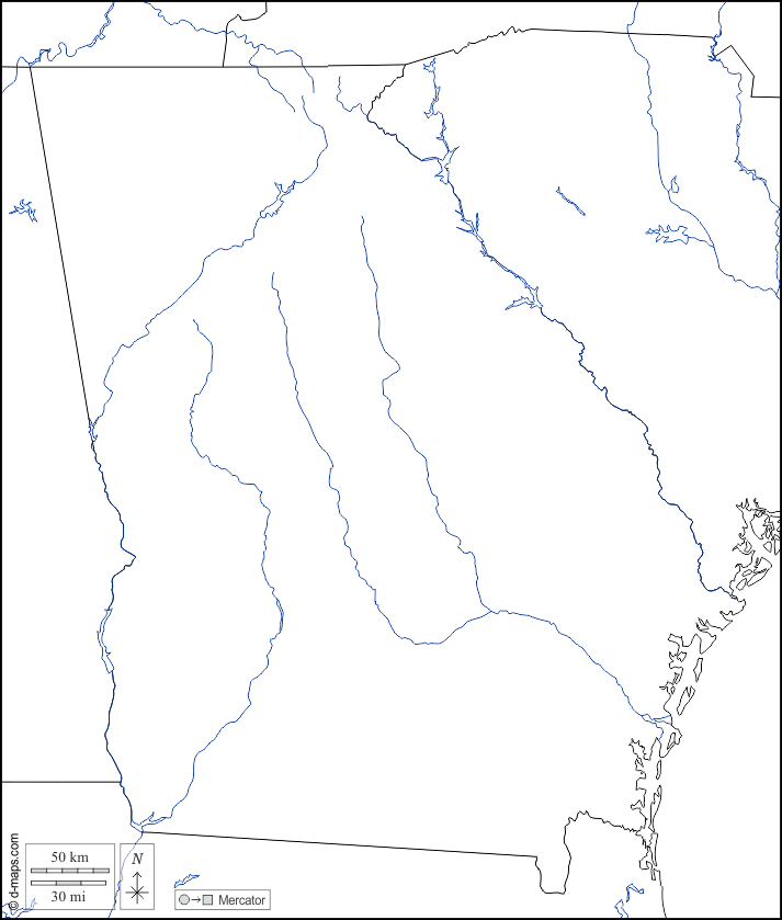 Georgia : d-maps.com: mappa gratuita, mappa muta gratuita, cartina muta gratuita : frontiere, idrografia, bianco