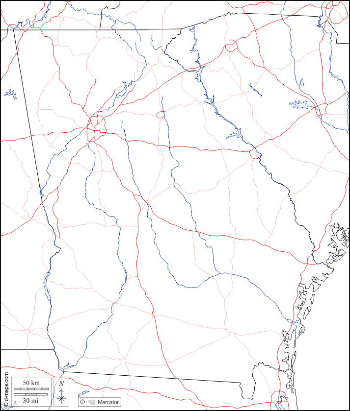 Georgia : d-maps.com: mappa gratuita, mappa muta gratuita, cartina muta gratuita : frontiere, idrografia, strade, bianco