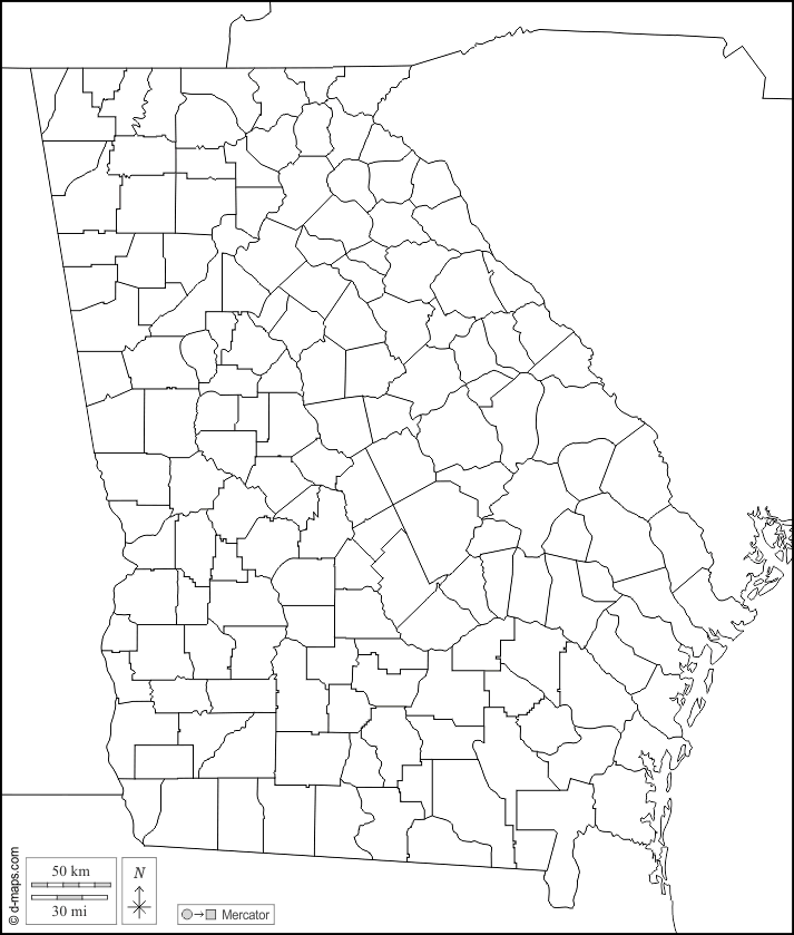 Georgia : d-maps.com: mappa gratuita, mappa muta gratuita, cartina muta gratuita : frontiere, contee, bianco