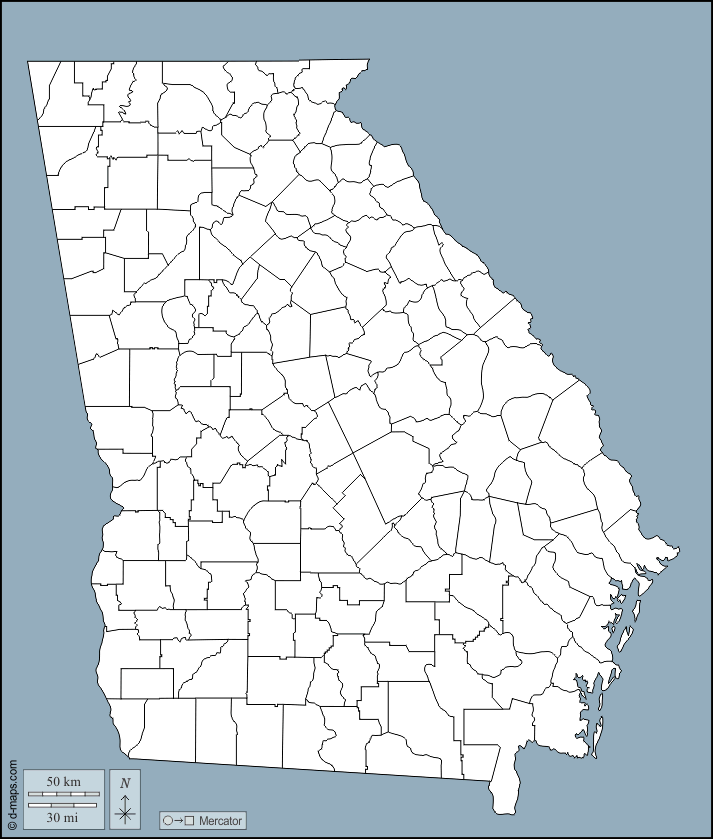 Georgia : d-maps.com: mappa gratuita, mappa muta gratuita, cartina muta gratuita : contorni, contee