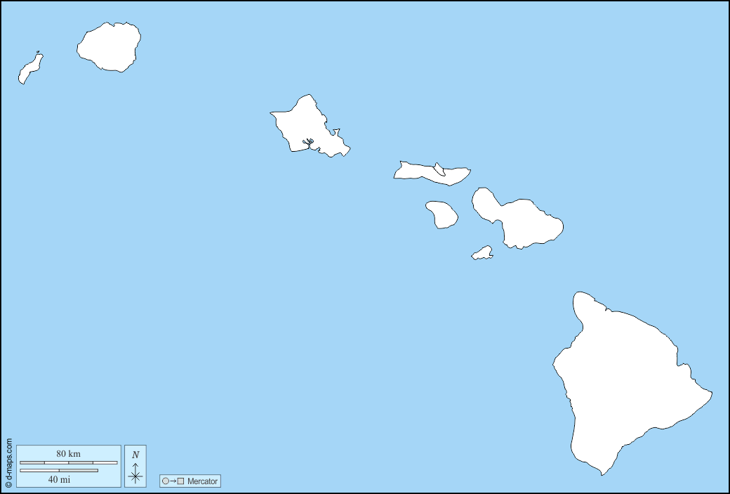 Hawaii : d-maps.com: mappa gratuita, mappa muta gratuita, cartina muta gratuita : frontiere, contee