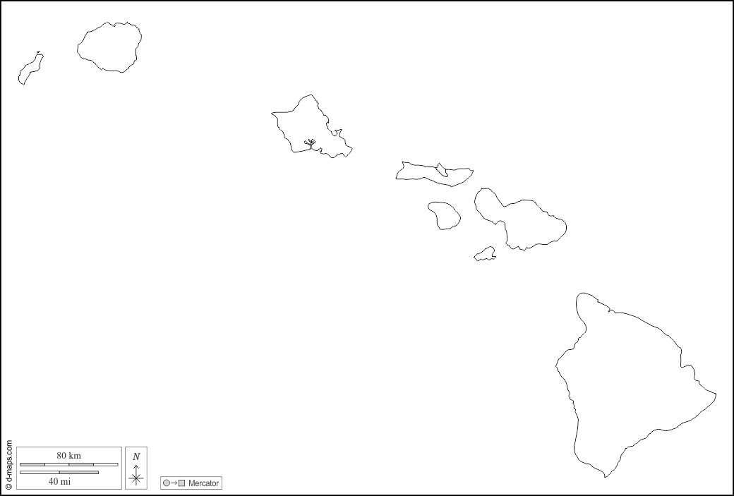 Hawaii : d-maps.com: mappa gratuita, mappa muta gratuita, cartina muta gratuita : frontiere, contee, bianco