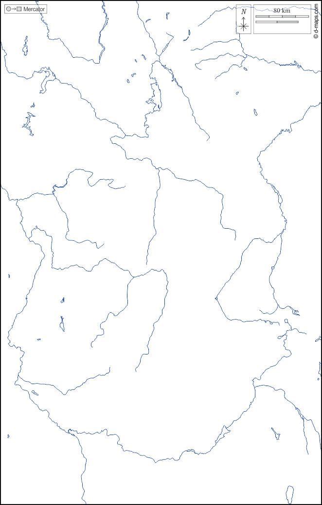 Idaho : d-maps.com: mappa gratuita, mappa muta gratuita, cartina muta gratuita : idrografia, bianco