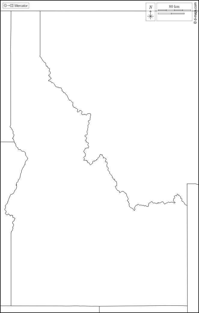 Idaho : d-maps.com: mappa gratuita, mappa muta gratuita, cartina muta gratuita : frontiere, bianco