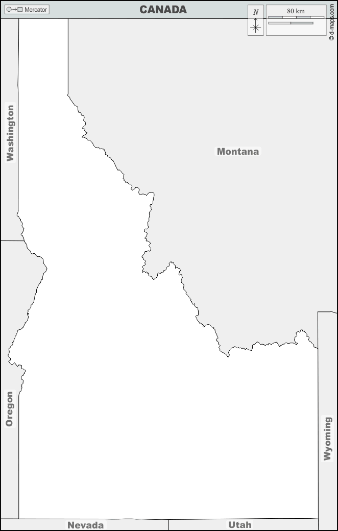 Idaho : d-maps.com: mappa gratuita, mappa muta gratuita, cartina muta gratuita : frontiere, nomi