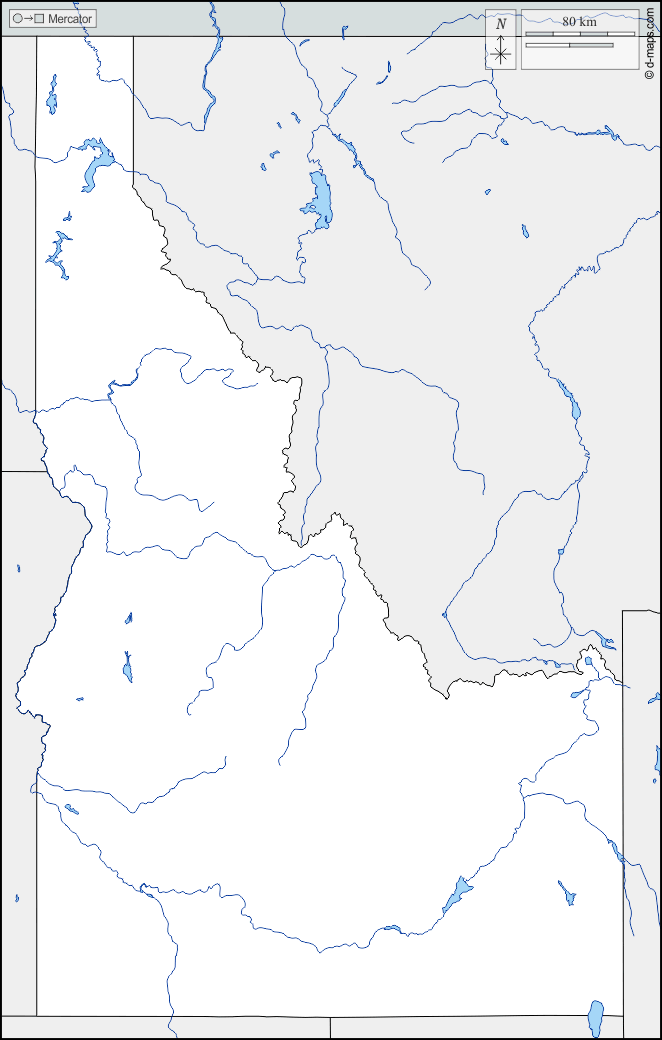 Idaho : d-maps.com: mappa gratuita, mappa muta gratuita, cartina muta gratuita : frontiere, idrografia