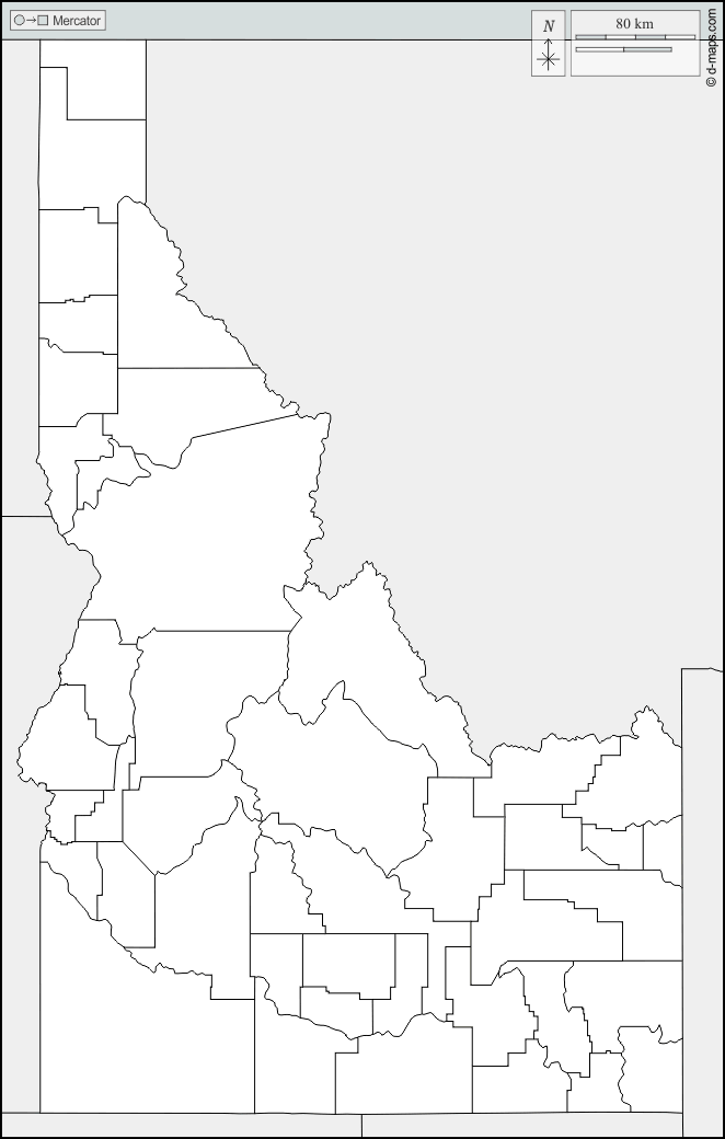 Idaho : d-maps.com: mappa gratuita, mappa muta gratuita, cartina muta gratuita : frontiere, contee