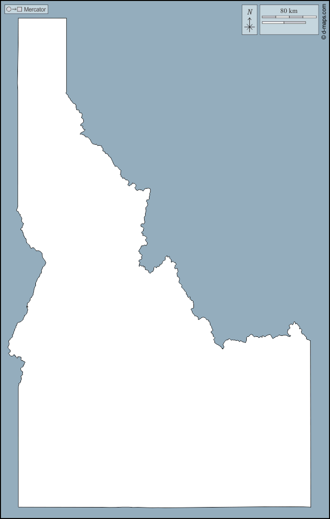 Idaho : d-maps.com: mappa gratuita, mappa muta gratuita, cartina muta gratuita : contorni