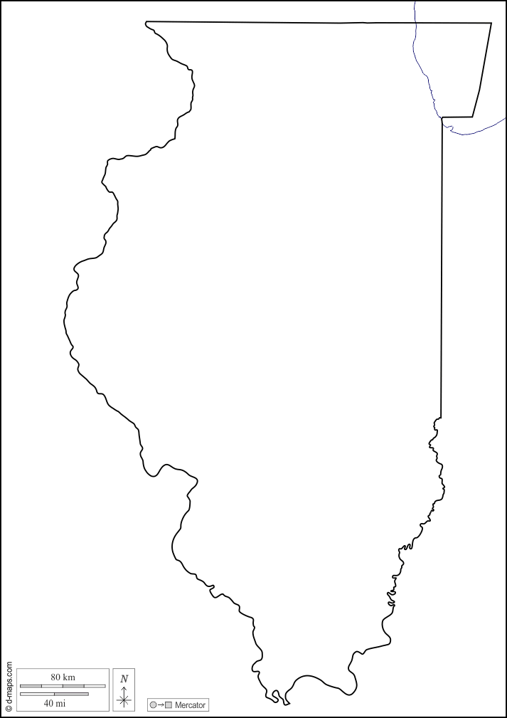 Illinois : d-maps.com: mappa gratuita, mappa muta gratuita, cartina muta gratuita : litorali, limiti, bianco