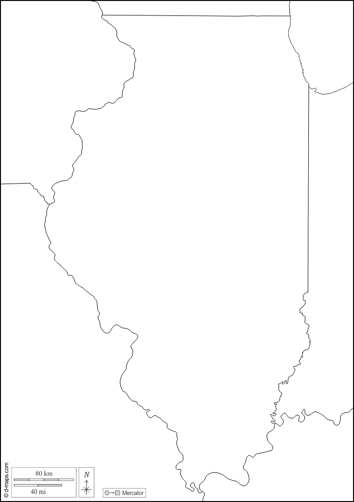 Illinois : d-maps.com: mappa gratuita, mappa muta gratuita, cartina muta gratuita : frontiere, bianco